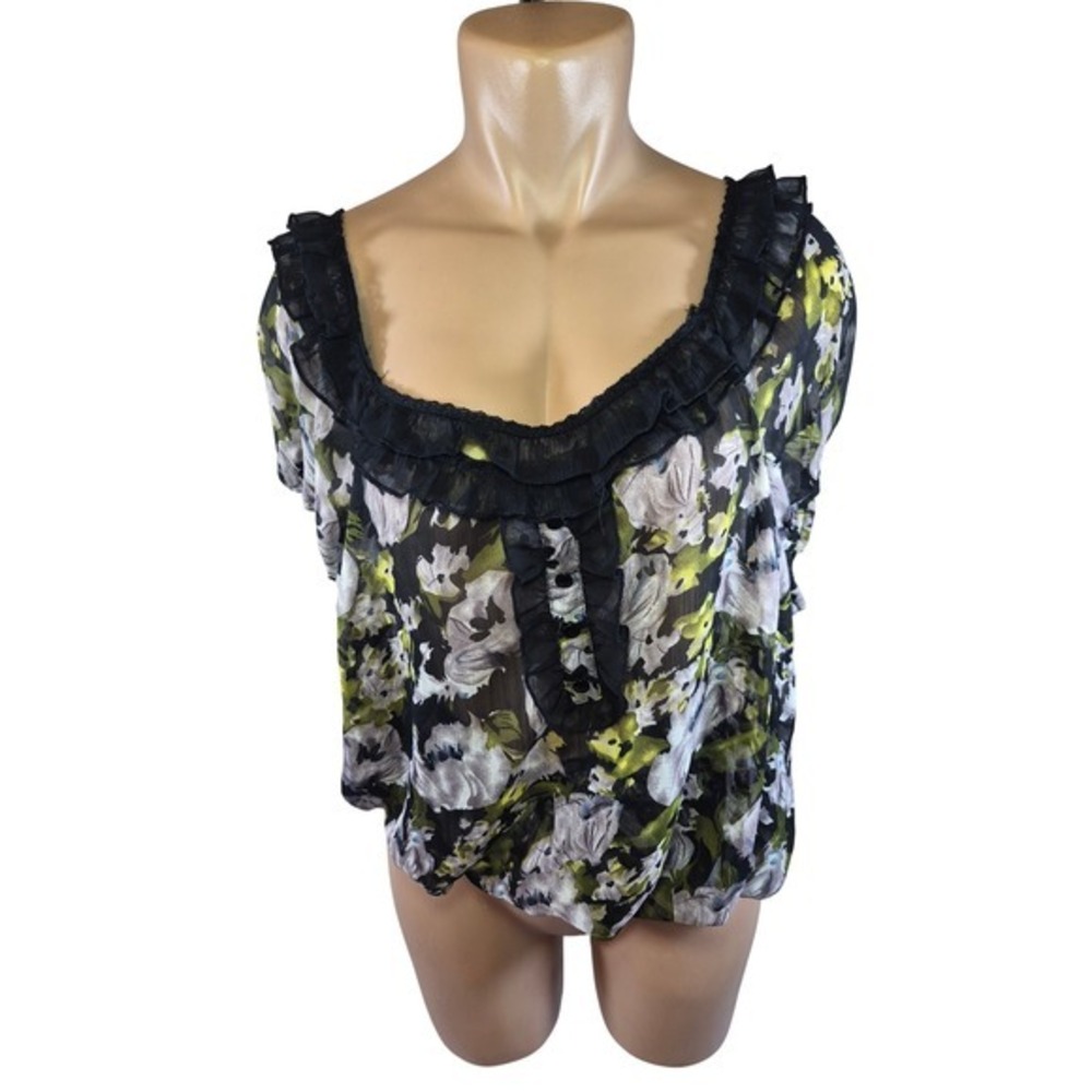 Y2K Unique Spectrum Plus Size Floral Sheer Drop Waist Blouse Boho Cottagecore 2x